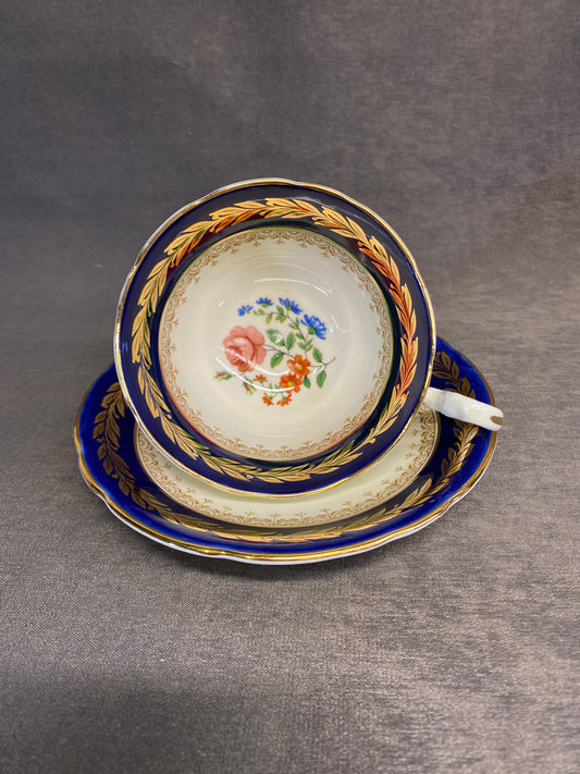Aynsley Teacup & Saucer - Blue & Gold