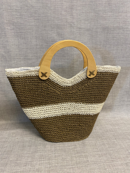 Raffia Tote Bag - Wood Handles