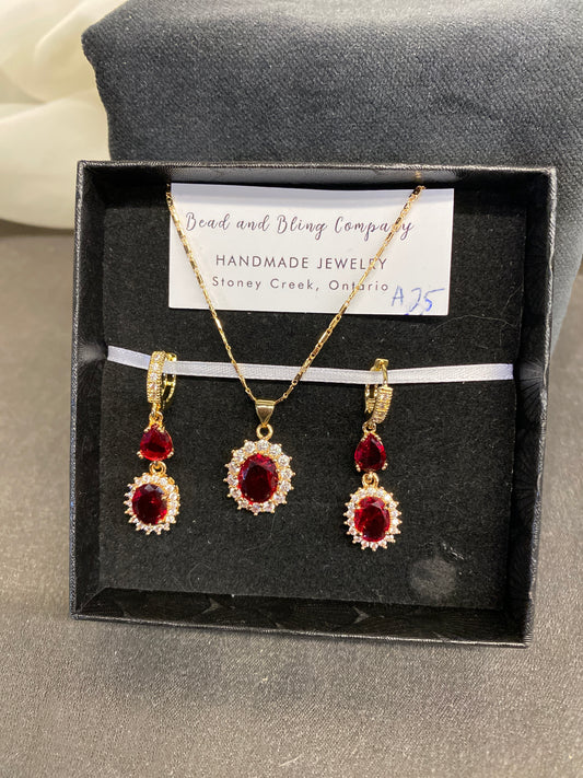 NEW! Handmade Earring/Necklace Set - Red