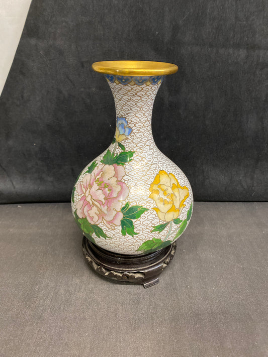 2PC Chinese Cloisonne Vase - Peony