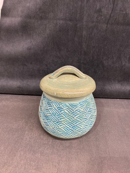 Studio Pottery Lidded Pot - Blue