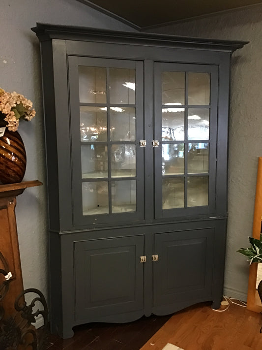 Antique Pine Painted Corner Cabinet- 2PC