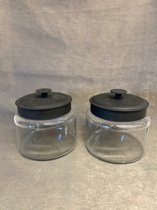 Pair Glass Canisters - Metal Lid