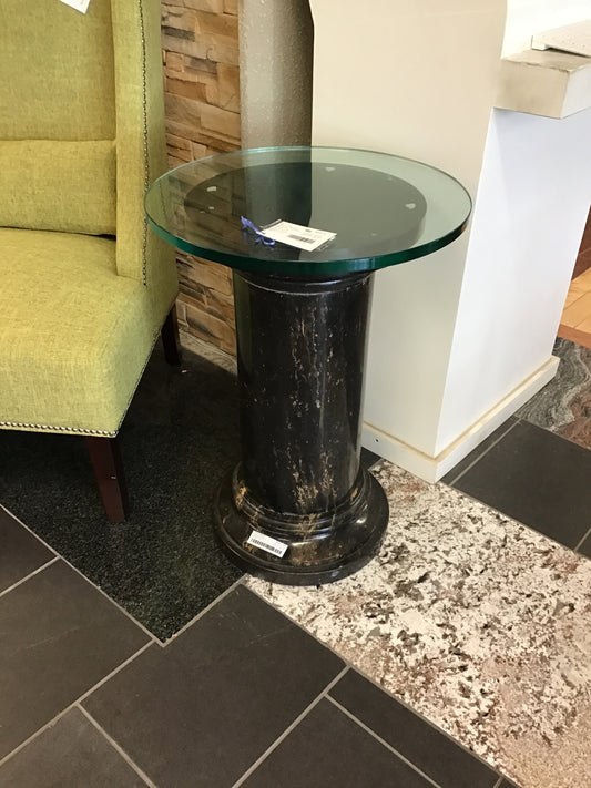 Round Marble Column Table w Glass Top