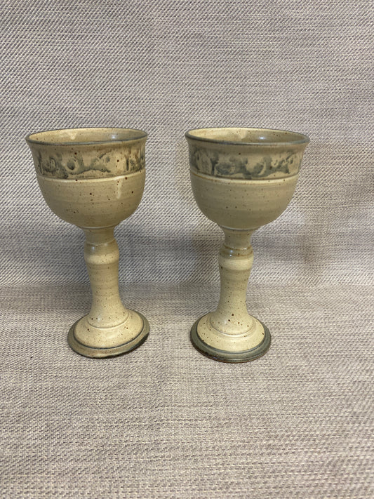 PAIR Studio Pottery Goblets- Beige/Blue