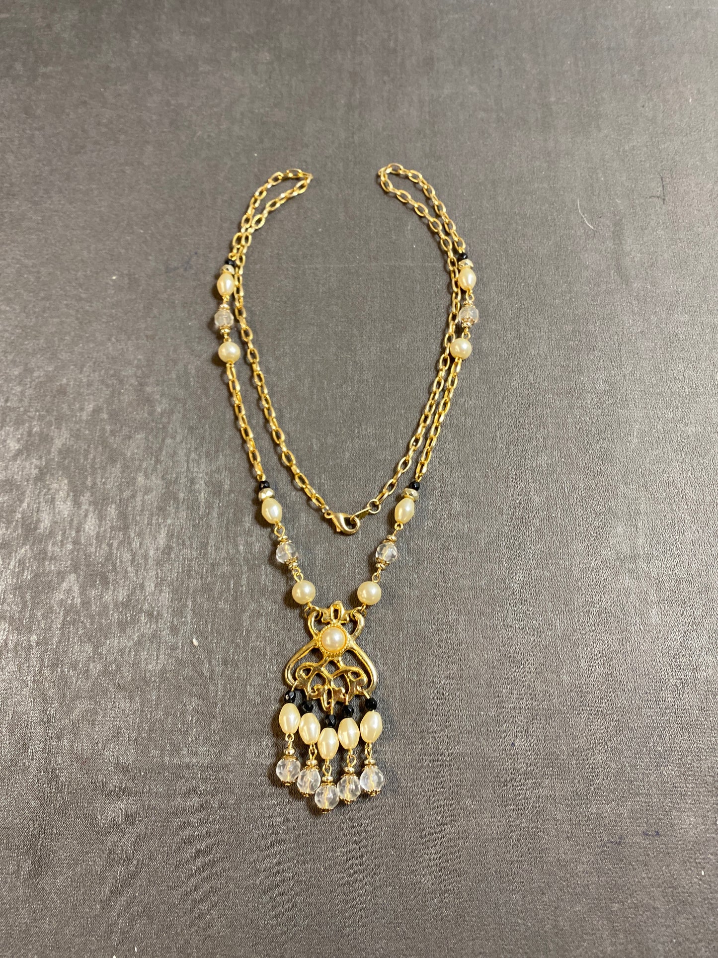 Gold Tone Necklace - Bead Drop Pendant