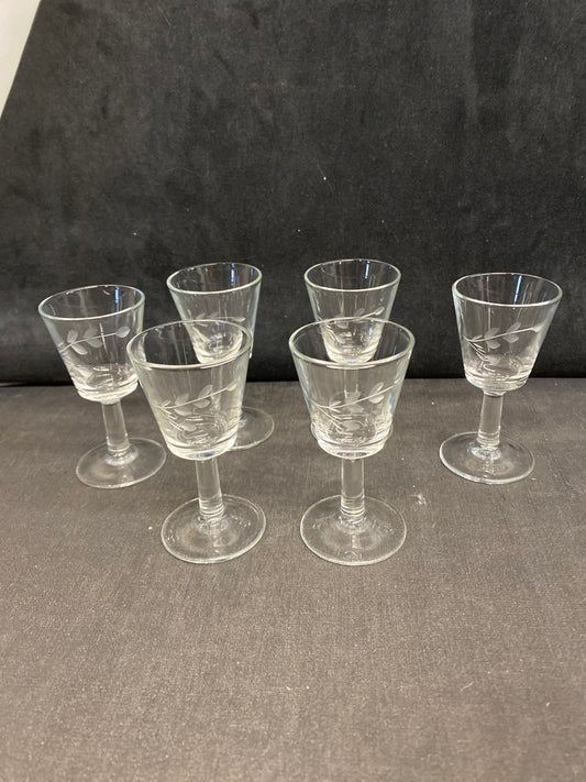Set 6 Cordial Glasses - Etched Flower