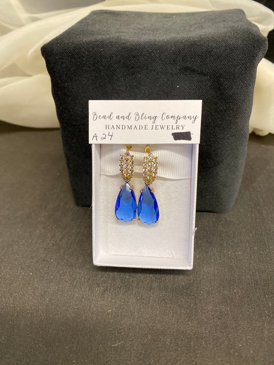 NEW! Handmade Pierced Earings - Blue/Clear