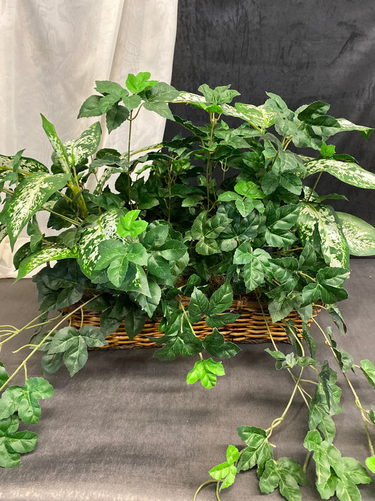 Faux Greenery In Wicker Basket