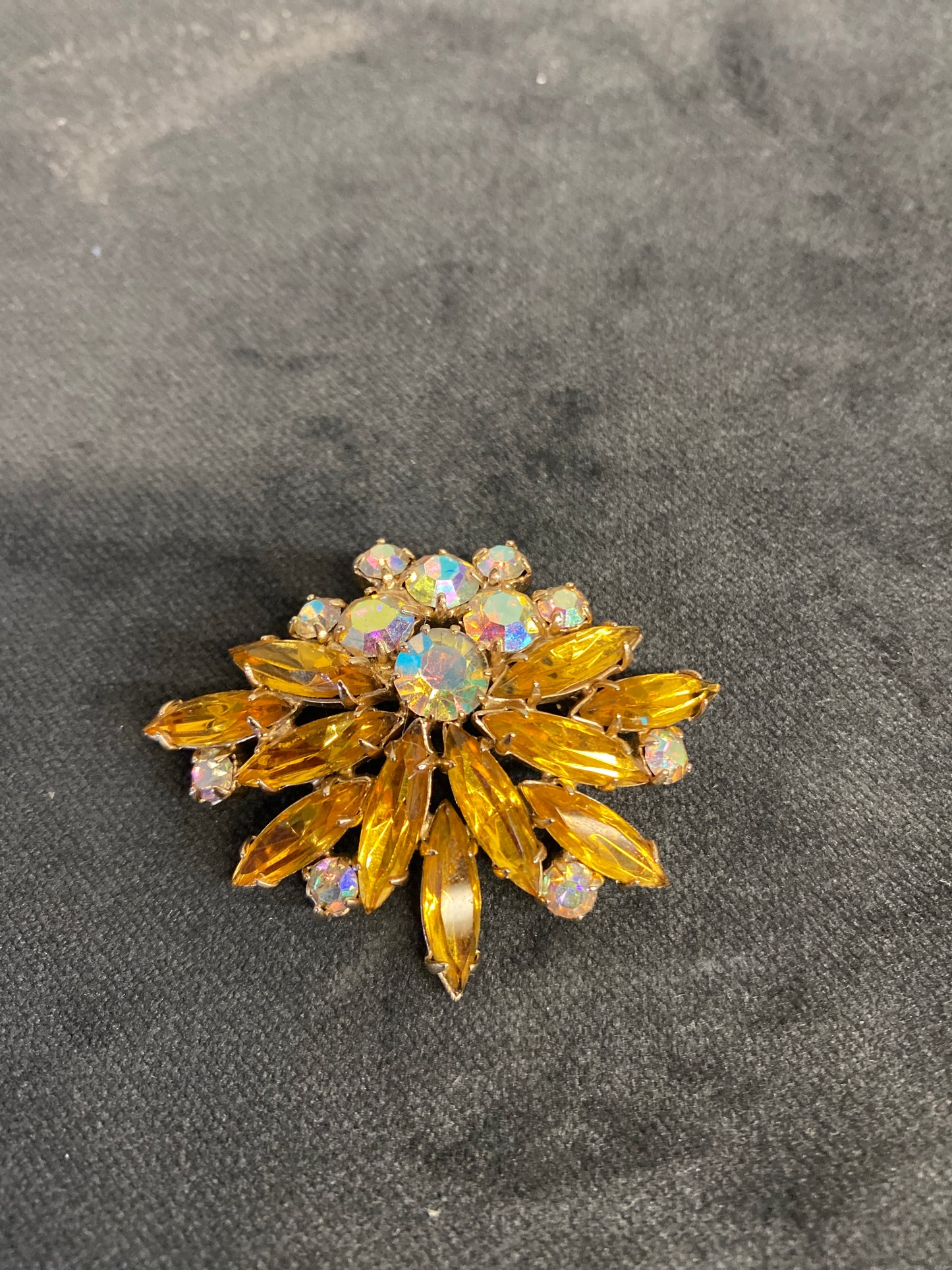 Vintage Brooch - Amber Flower