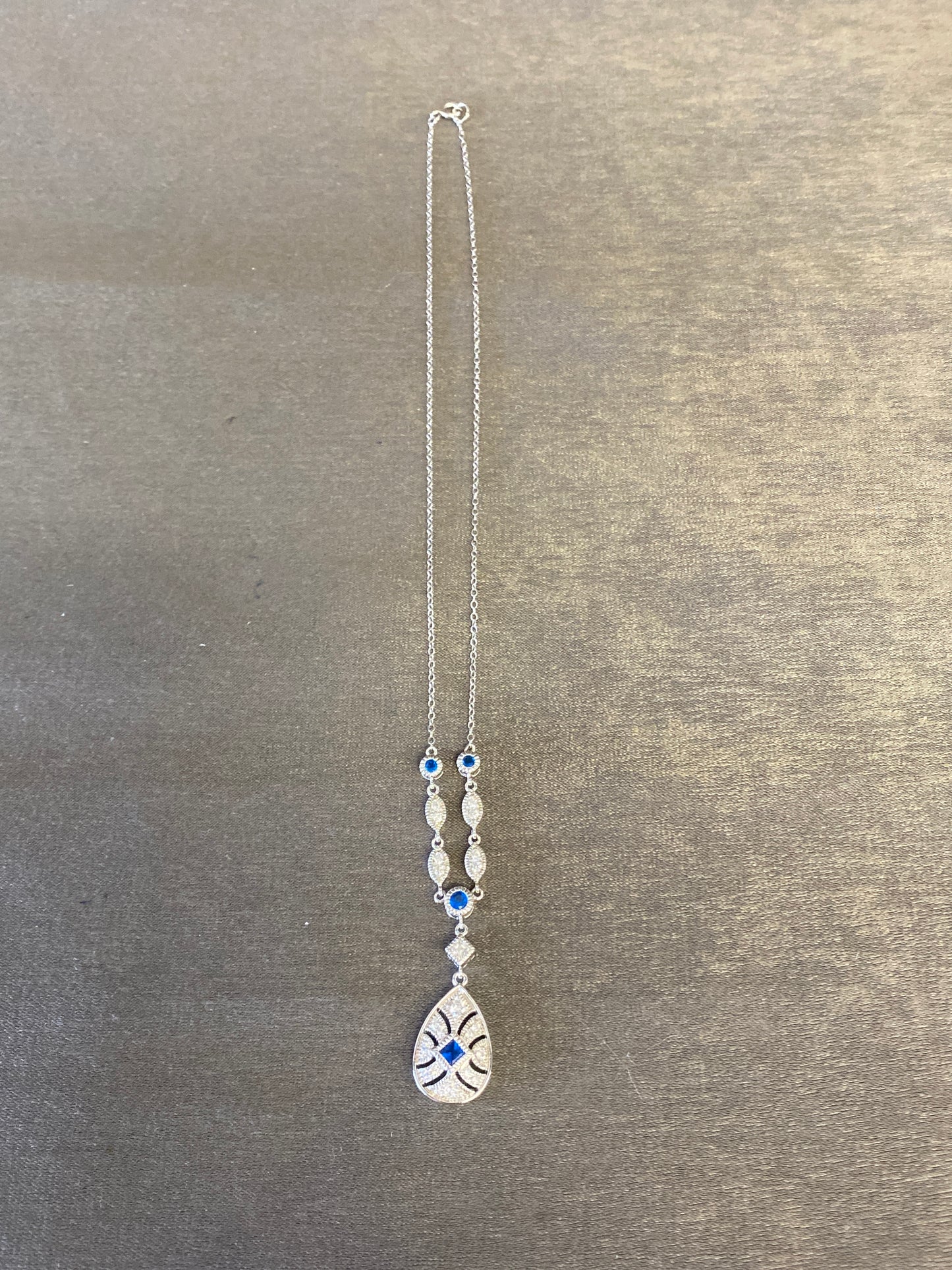 Sterling Silver Necklace - Blue Crystals