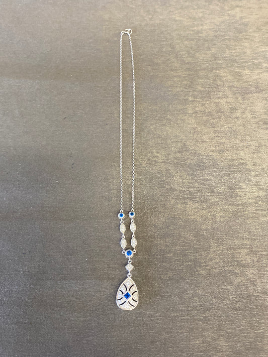 Sterling Silver Necklace - Blue Crystals
