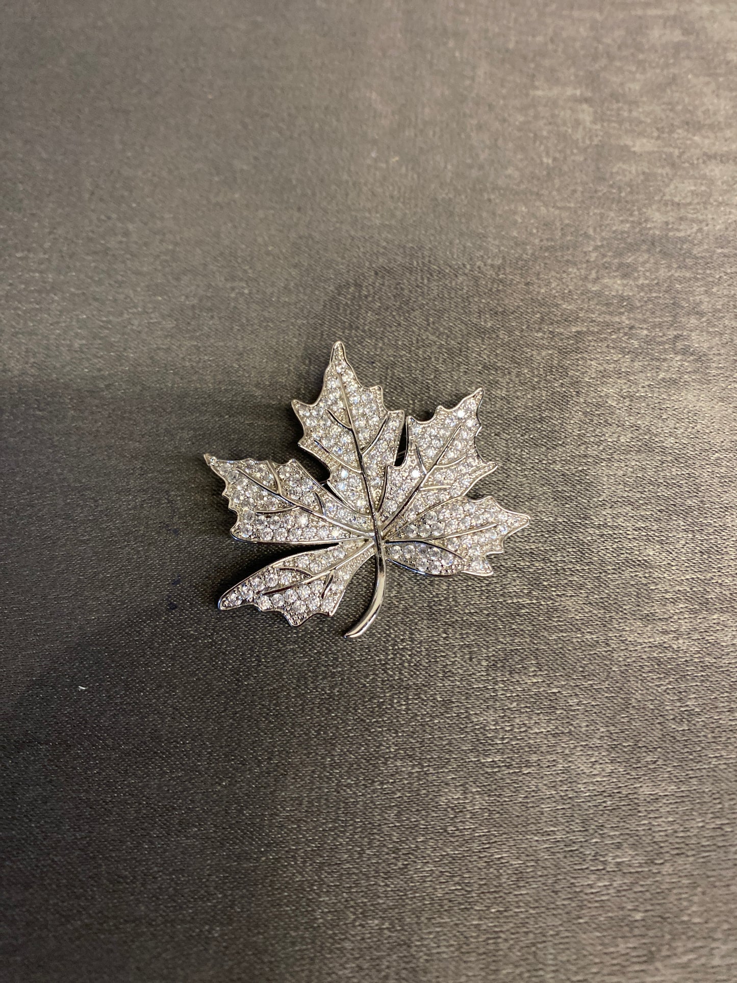 Vintage Rhinestone Brooch - Maple Leaf