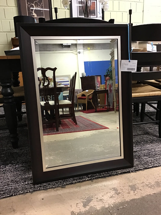 Framed Beveled Mirror - Brown & Silver